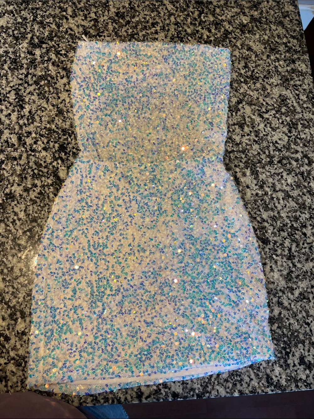 Lucy in the Sky Iridescent Sequin Mini Dress - White/Blue